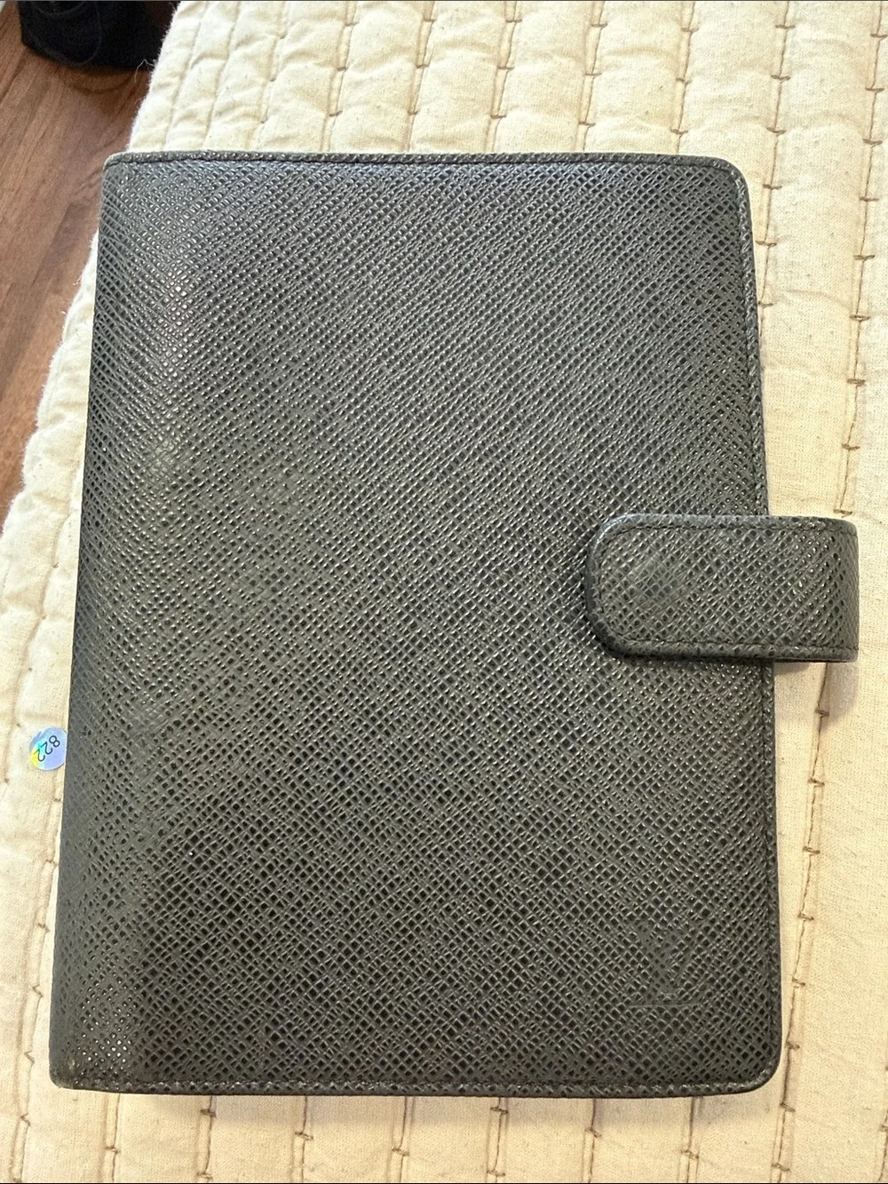 Louis Vuitton Black Textured Leather Tablet Folio with Snap Closure